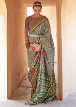 Load image into Gallery viewer, Shades Of Green Printed Patola Silk Saree with Zari Border &amp; Tassels on Pallu