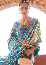Load image into Gallery viewer, Cerulean Blue Printed Patola Silk Saree with Zari Border &amp; Tassels on Pallu