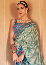 Load image into Gallery viewer, Cerulean Blue Printed Patola Silk Saree with Zari Border &amp; Tassels on Pallu