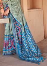 Load image into Gallery viewer, Cerulean Blue Printed Patola Silk Saree with Zari Border &amp; Tassels on Pallu