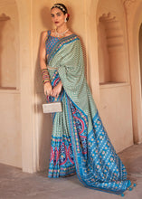 Load image into Gallery viewer, Cerulean Blue Printed Patola Silk Saree with Zari Border &amp; Tassels on Pallu