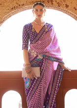 Load image into Gallery viewer, Shades Of Purple Printed Patola Silk Saree with Zari Border &amp; Tassels on Pallu