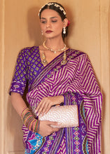 Load image into Gallery viewer, Shades Of Purple Printed Patola Silk Saree with Zari Border &amp; Tassels on Pallu