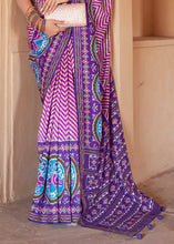 Load image into Gallery viewer, Shades Of Purple Printed Patola Silk Saree with Zari Border &amp; Tassels on Pallu