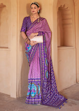Load image into Gallery viewer, Shades Of Purple Printed Patola Silk Saree with Zari Border &amp; Tassels on Pallu