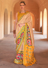 Load image into Gallery viewer, Golden Yellow Printed Patola Silk Saree with Zari Border &amp; Tassels on Pallu