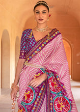 Load image into Gallery viewer, Pink &amp; Purple Printed Patola Silk Saree with Zari Border &amp; Tassels on Pallu