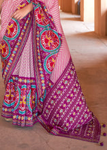 Load image into Gallery viewer, Pink &amp; Purple Printed Patola Silk Saree with Zari Border &amp; Tassels on Pallu