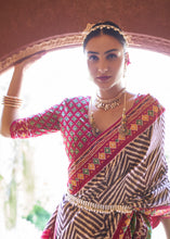 Load image into Gallery viewer, Brown &amp; Pink Printed Patola Silk Saree with Zari Border &amp; Tassels on Pallu