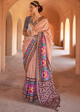 Load image into Gallery viewer, Shades Of Brown Printed Patola Silk Saree with Zari Border &amp; Tassels on Pallu