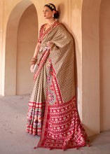 Load image into Gallery viewer, Brown &amp; Red Printed Patola Silk Saree with Zari Border &amp; Tassels on Pallu
