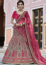 Laden Sie das Bild in den Galerie-Viewer, Cerise Pink Velvet Lehenga Choli Having Heavy Embroidery &amp; Hand work: Bridal Edition