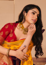 Load image into Gallery viewer, Golden Yellow Zari Butta Woven Raw Banarasi Silk Saree