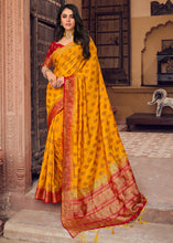Load image into Gallery viewer, Golden Yellow Zari Butta Woven Raw Banarasi Silk Saree