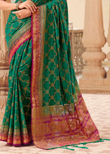 Load image into Gallery viewer, Pine Green Zari Butta Woven Raw Banarasi Silk Saree