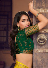 Load image into Gallery viewer, Chartreuse Yellow Zari Butta Woven Raw Banarasi Silk Saree
