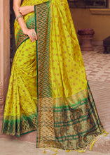 Load image into Gallery viewer, Chartreuse Yellow Zari Butta Woven Raw Banarasi Silk Saree