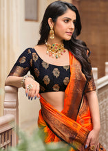Load image into Gallery viewer, Tangelo Orange Zari Butta Woven Raw Banarasi Silk Saree