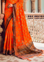 Load image into Gallery viewer, Tangelo Orange Zari Butta Woven Raw Banarasi Silk Saree