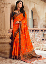 Load image into Gallery viewer, Tangelo Orange Zari Butta Woven Raw Banarasi Silk Saree