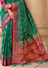 Load image into Gallery viewer, Dark Cyan Green Zari Butta Woven Raw Banarasi Silk Saree