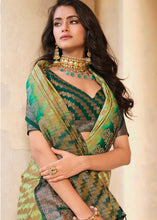 Load image into Gallery viewer, Shades Of Green Zari Butta Woven Raw Banarasi Silk Saree
