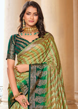 Load image into Gallery viewer, Shades Of Green Zari Butta Woven Raw Banarasi Silk Saree