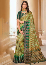 Load image into Gallery viewer, Shades Of Green Zari Butta Woven Raw Banarasi Silk Saree