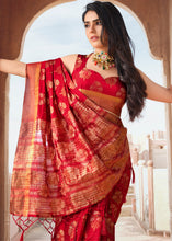 Load image into Gallery viewer, Ruby Red Zari Butta Woven Raw Banarasi Silk Saree