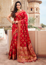 Load image into Gallery viewer, Ruby Red Zari Butta Woven Raw Banarasi Silk Saree
