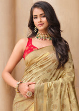 Load image into Gallery viewer, Light Brown Zari Butta Woven Raw Banarasi Silk Saree