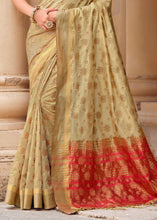 Load image into Gallery viewer, Light Brown Zari Butta Woven Raw Banarasi Silk Saree