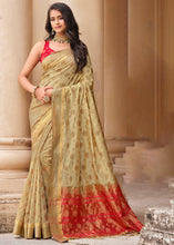 Load image into Gallery viewer, Light Brown Zari Butta Woven Raw Banarasi Silk Saree