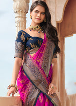 Load image into Gallery viewer, Magenta Purple Zari Butta Woven Raw Banarasi Silk Saree