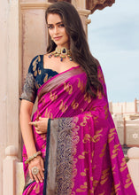 Load image into Gallery viewer, Magenta Purple Zari Butta Woven Raw Banarasi Silk Saree