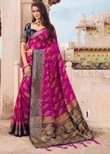 Load image into Gallery viewer, Magenta Purple Zari Butta Woven Raw Banarasi Silk Saree