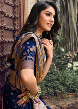 Load image into Gallery viewer, Berry Blue Zari Butta Woven Raw Banarasi Silk Saree