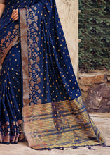 Load image into Gallery viewer, Berry Blue Zari Butta Woven Raw Banarasi Silk Saree
