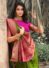 Cargar imagen en el visor de la galería, Avocado Green Zari Butta Woven Raw Banarasi Silk Saree