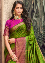 Cargar imagen en el visor de la galería, Avocado Green Zari Butta Woven Raw Banarasi Silk Saree