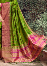 Cargar imagen en el visor de la galería, Avocado Green Zari Butta Woven Raw Banarasi Silk Saree