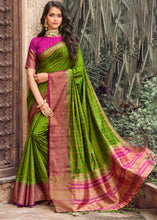 Cargar imagen en el visor de la galería, Avocado Green Zari Butta Woven Raw Banarasi Silk Saree