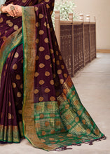 Load image into Gallery viewer, Plum Purple Zari Butta Woven Raw Banarasi Silk Saree
