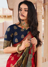 Load image into Gallery viewer, Apple Red Zari Butta Woven Raw Banarasi Silk Saree