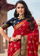 Load image into Gallery viewer, Apple Red Zari Butta Woven Raw Banarasi Silk Saree