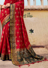 Load image into Gallery viewer, Apple Red Zari Butta Woven Raw Banarasi Silk Saree