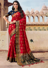 Load image into Gallery viewer, Apple Red Zari Butta Woven Raw Banarasi Silk Saree