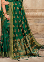Cargar imagen en el visor de la galería, Forest Green Zari Butta Woven Raw Banarasi Silk Saree