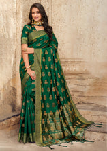 Cargar imagen en el visor de la galería, Forest Green Zari Butta Woven Raw Banarasi Silk Saree