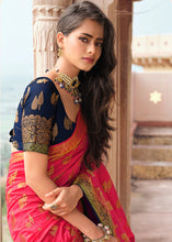 Load image into Gallery viewer, Fiery Rose Pink Zari Butta Woven Raw Banarasi Silk Saree